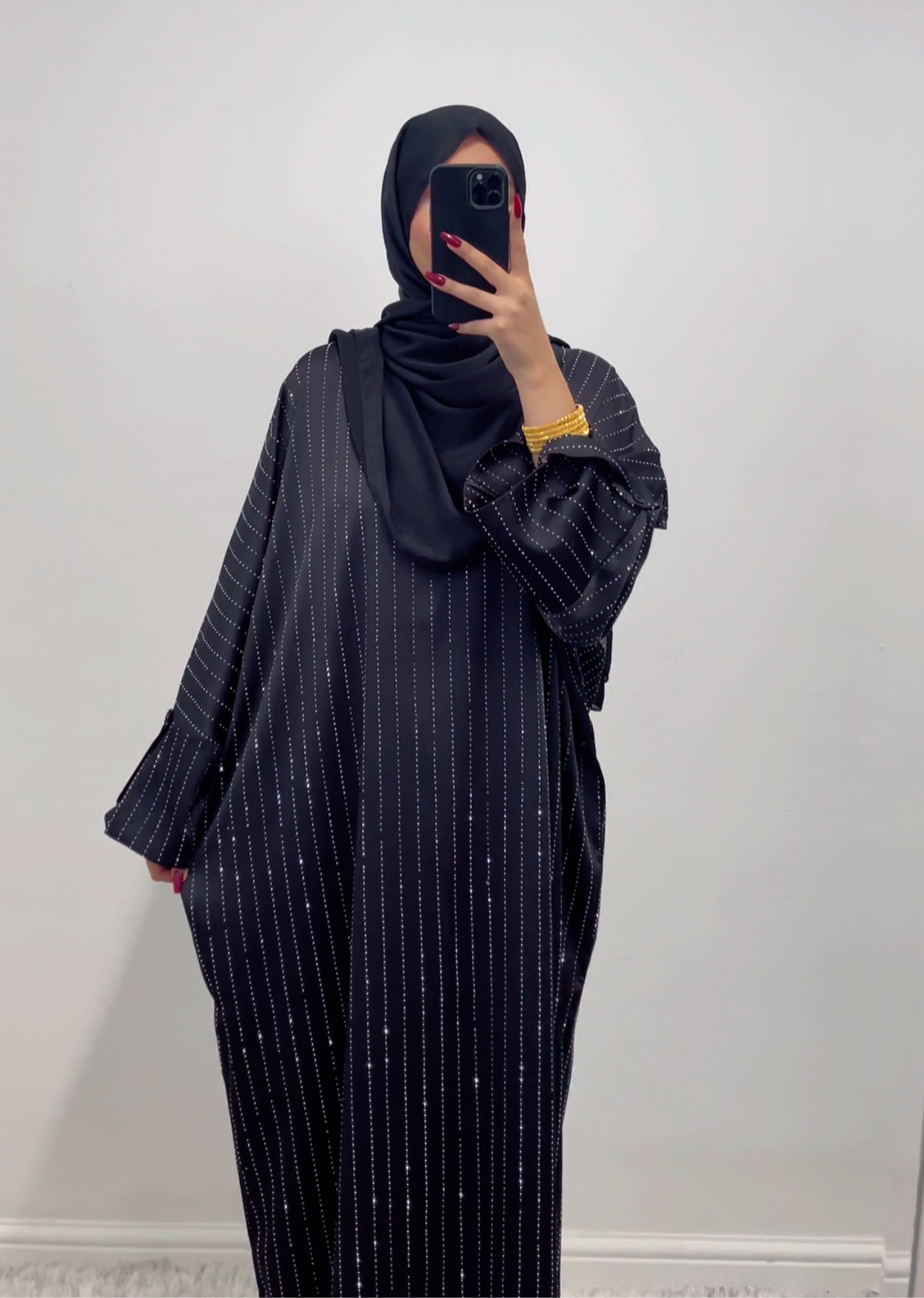 Rhinestone Pinstripe Abaya - 3 Colours