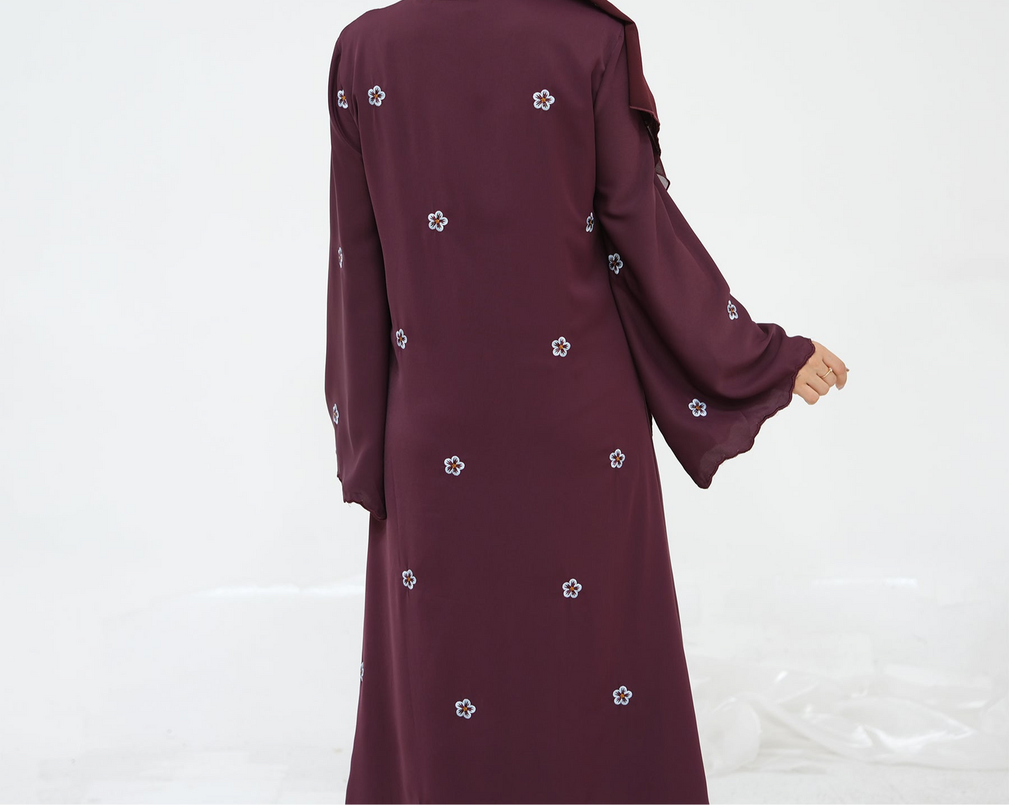 Floral Abaya & Hijab Set - Wine