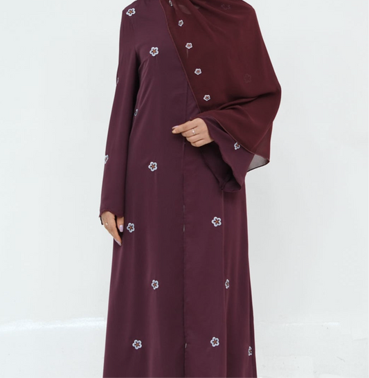 Floral Abaya & Hijab Set - Wine