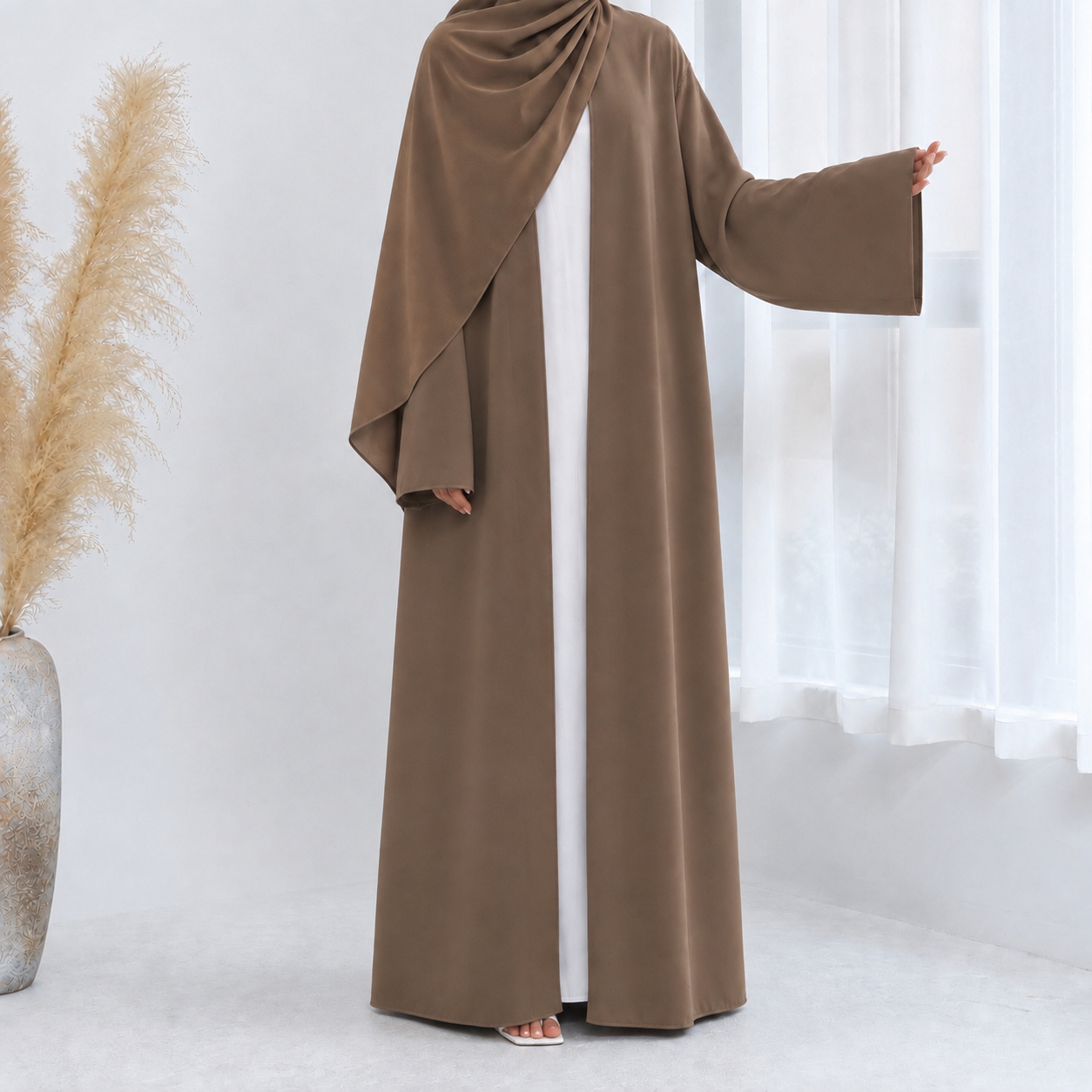 Classic Open Abaya With Matching Hijab - 2 Colours