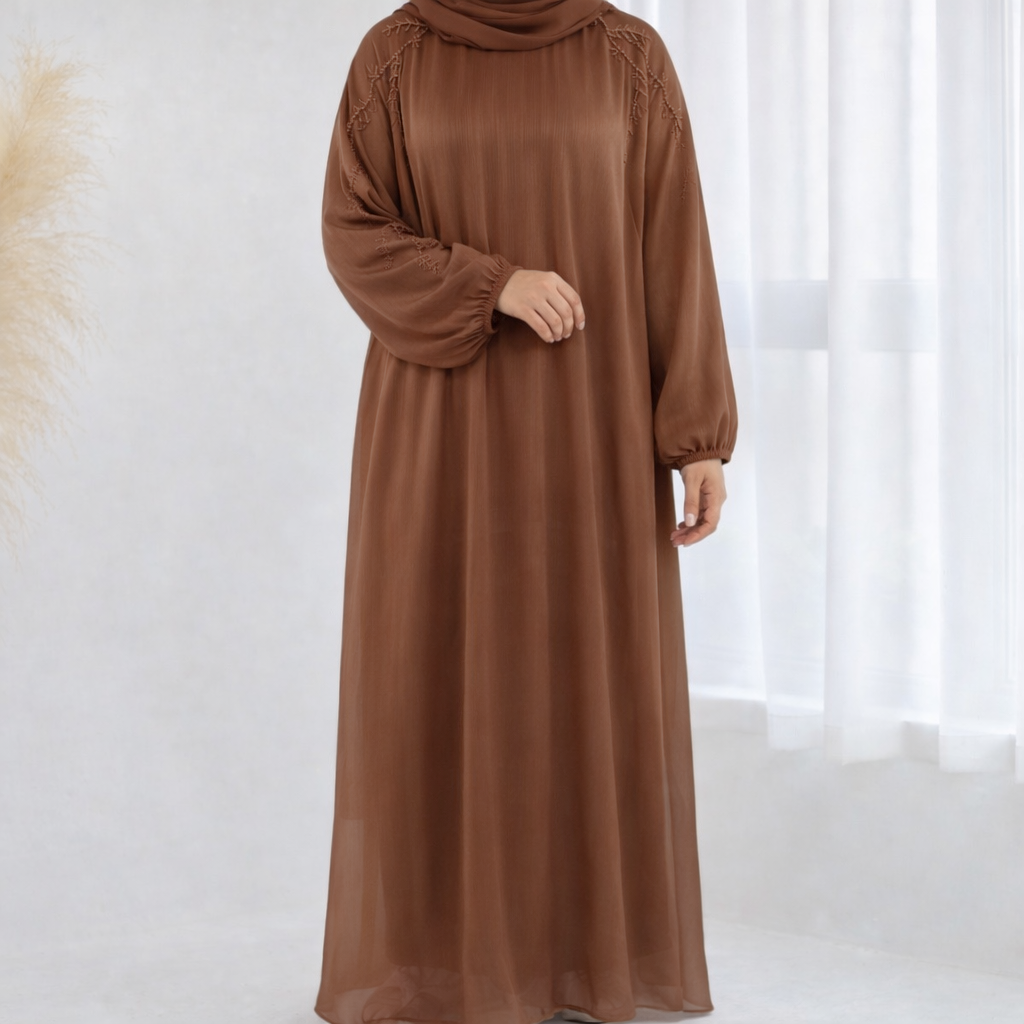 Yusra Beaded Abaya - 3 Piece Set - 2 Colours