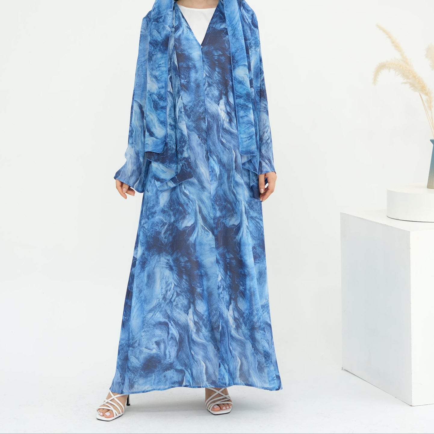 Marble Print Abaya & Hijab Set