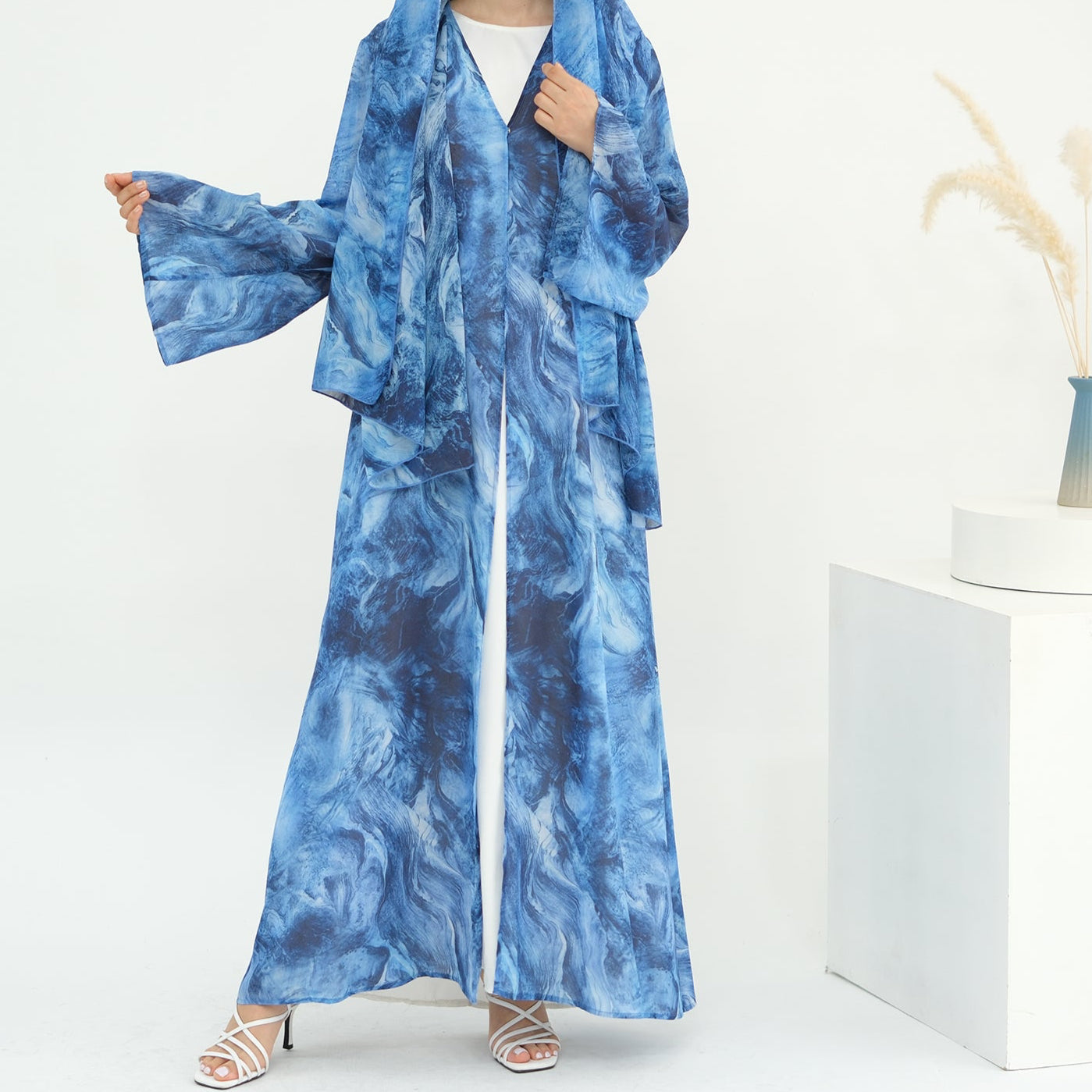Marble Print Abaya & Hijab Set