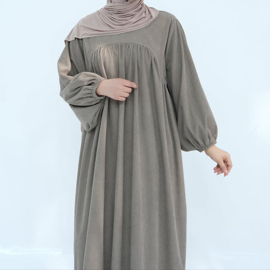 Corduroy Cuffed Sleeve Abaya - 4 Colours