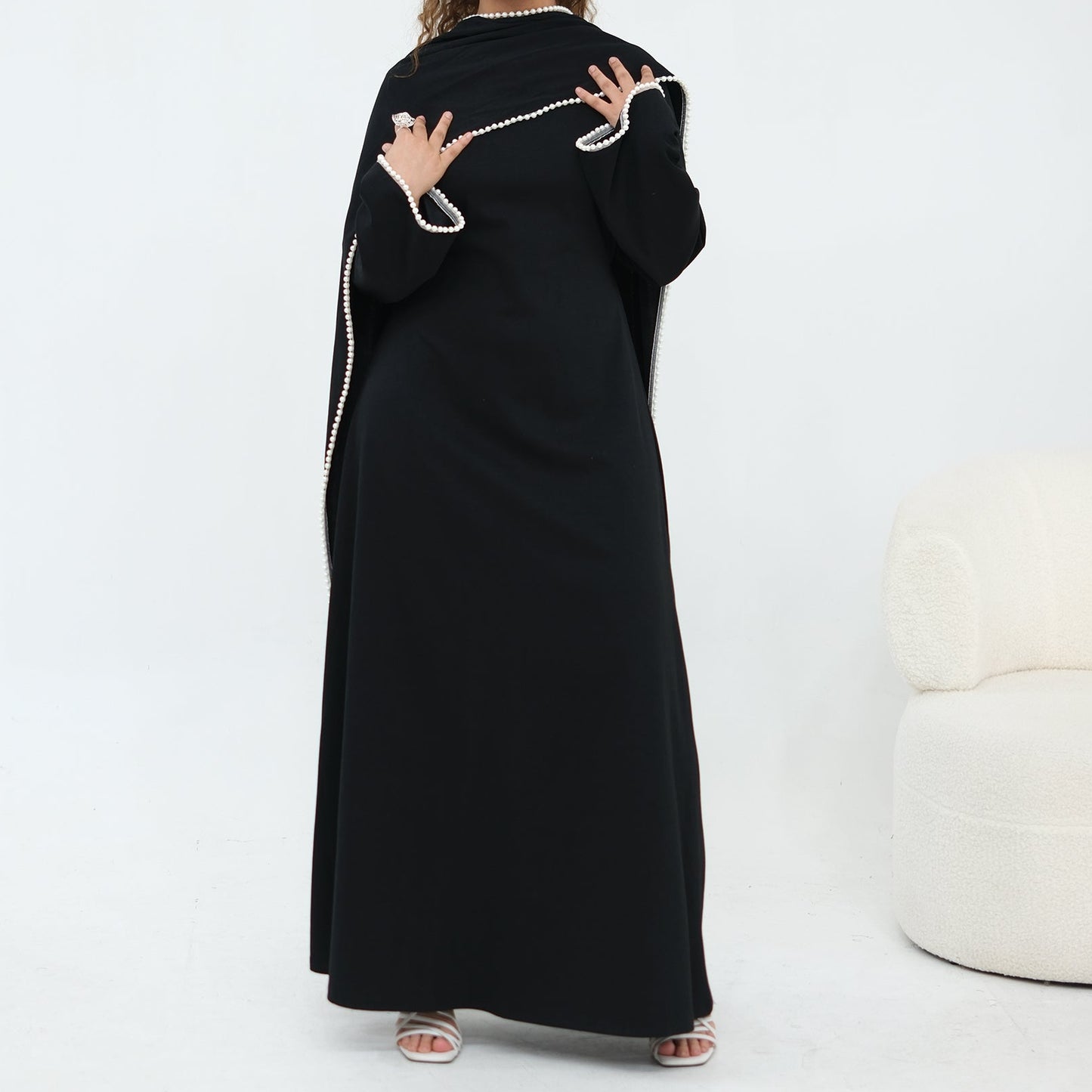 Pearl Cape Maxi Dress - Black