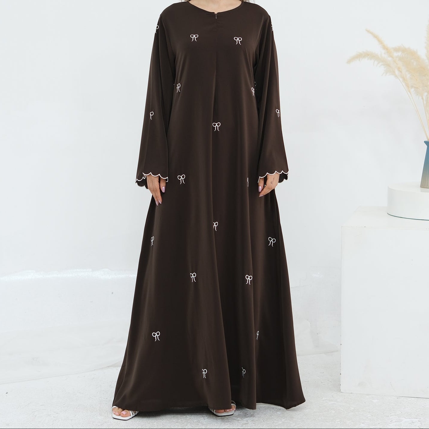Bow Embroidered Closed Abaya - 2 Colours