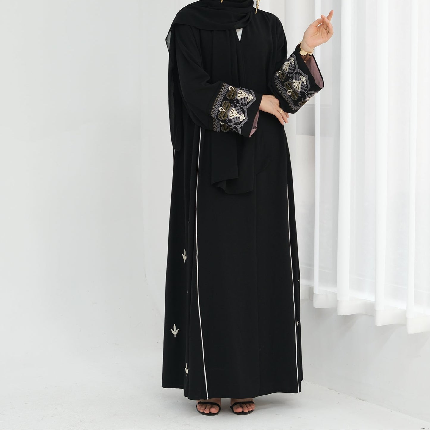 Sadia Embroidered Open Abaya