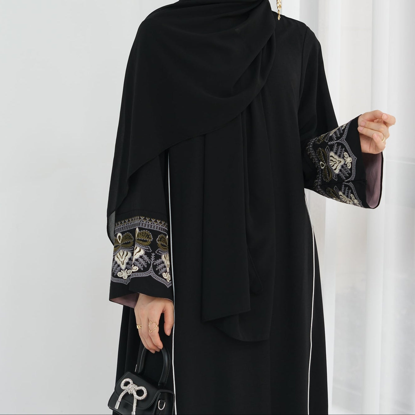 Sadia Embroidered Open Abaya