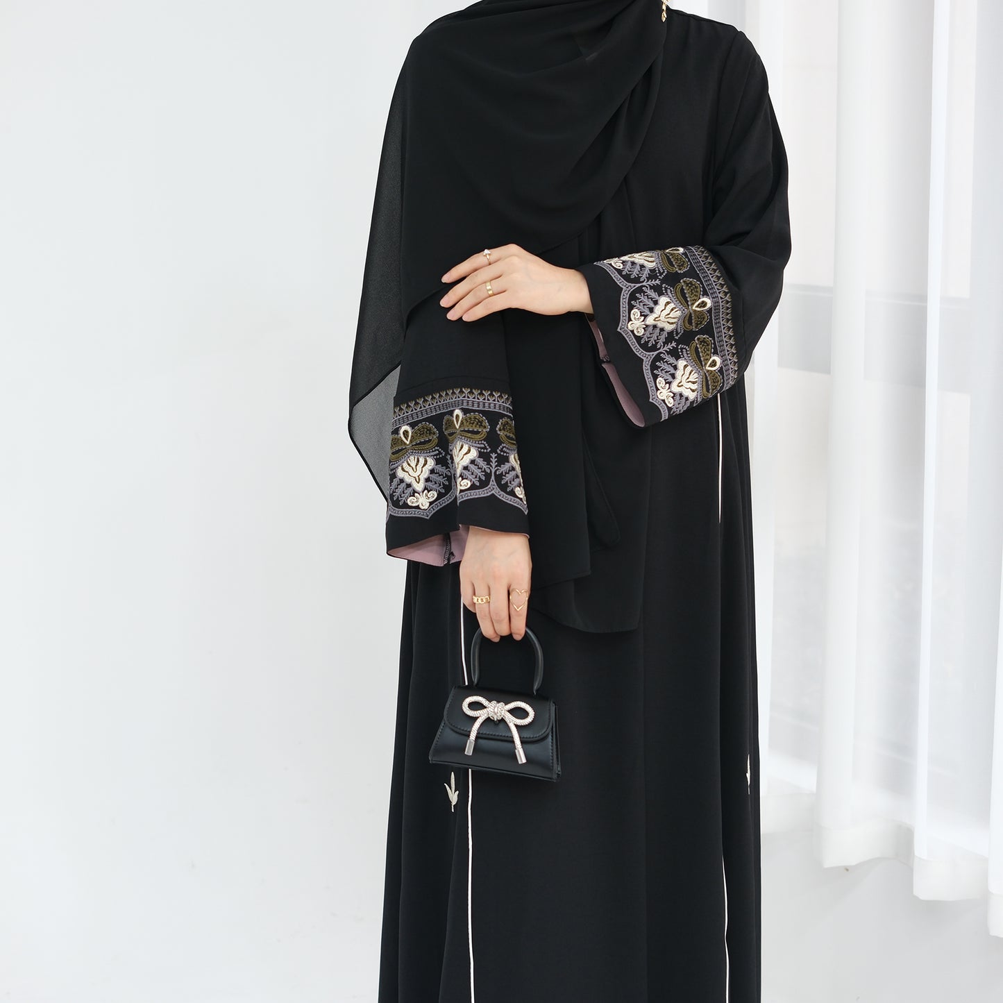 Sadia Embroidered Open Abaya