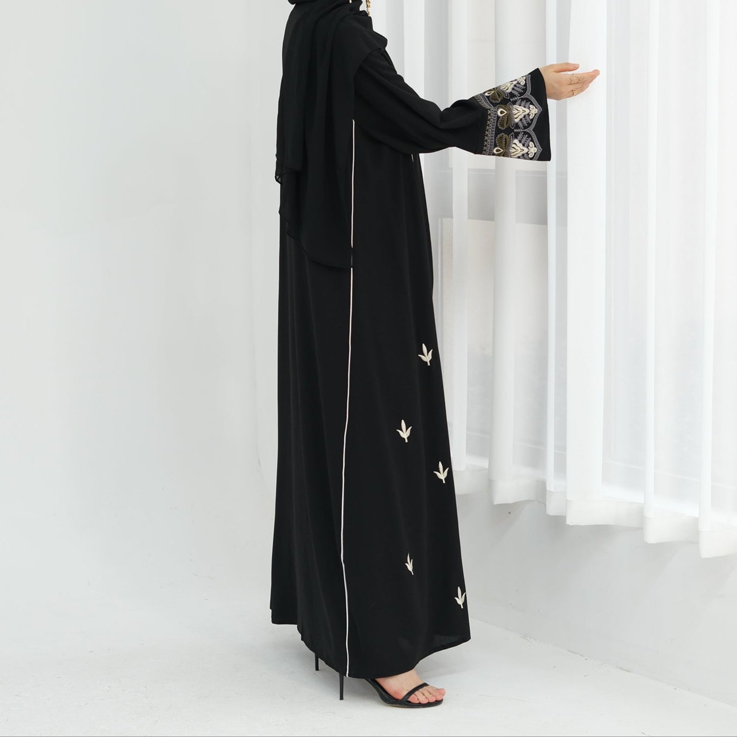 Sadia Embroidered Open Abaya