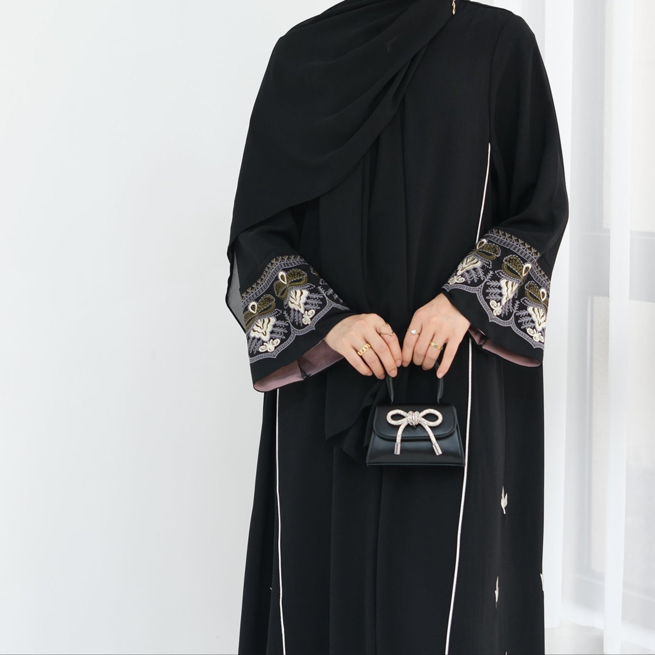 Sadia Embroidered Open Abaya