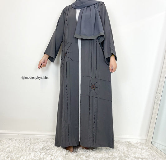 Soha Embellished Abaya -3 Piece Abaya Set - Grey