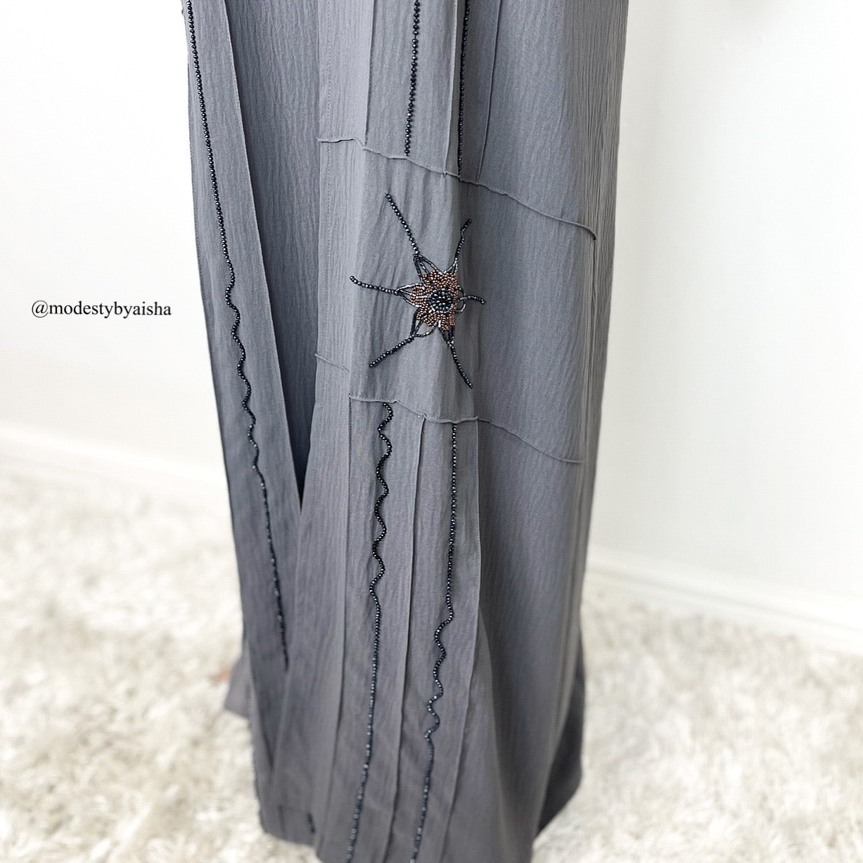 Soha Embellished Abaya -3 Piece Abaya Set - Grey