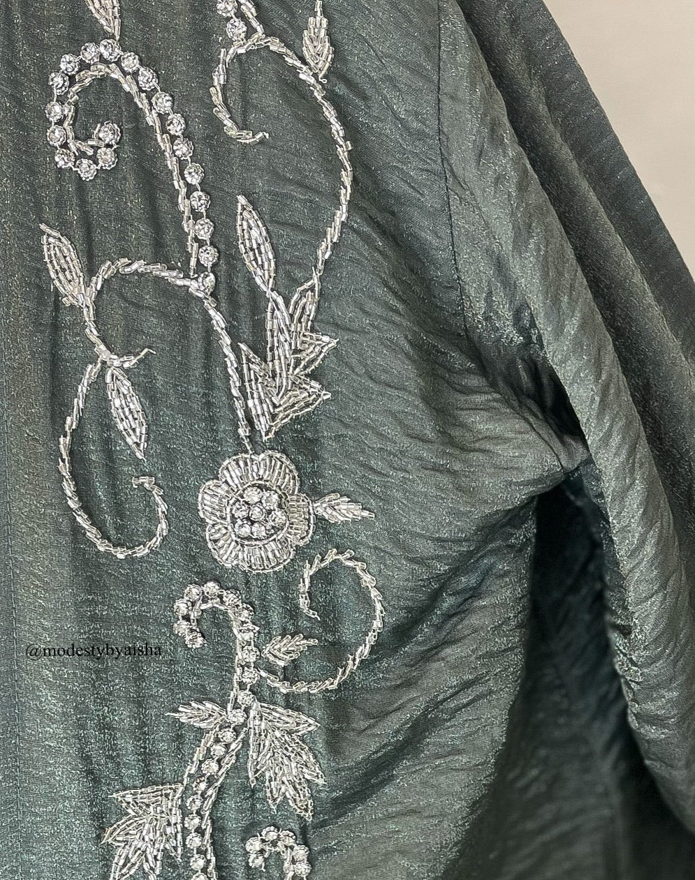 Ziya Embellished Abaya - Deep Olive