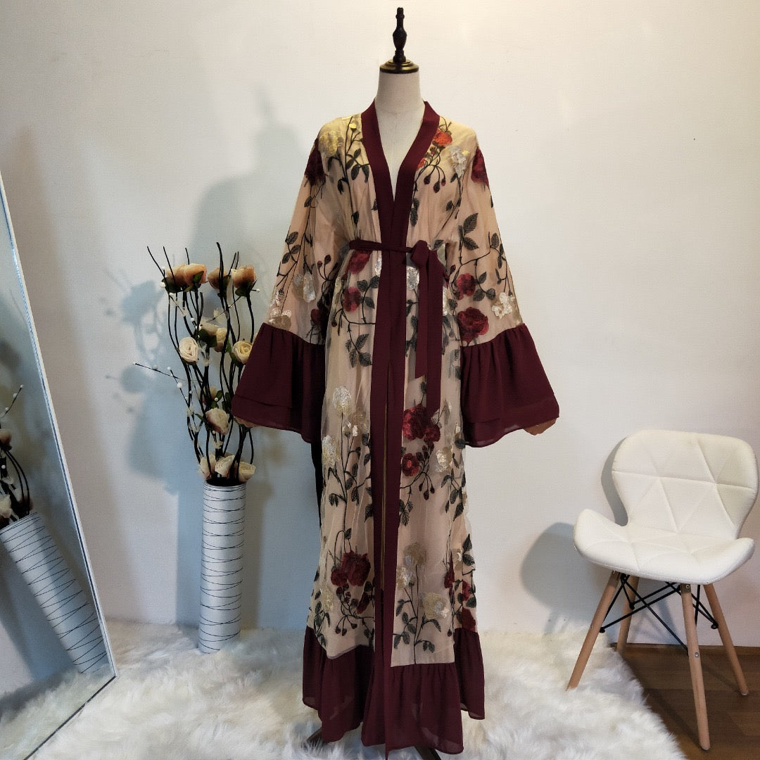 Anaya Burgundy - Open Abaya