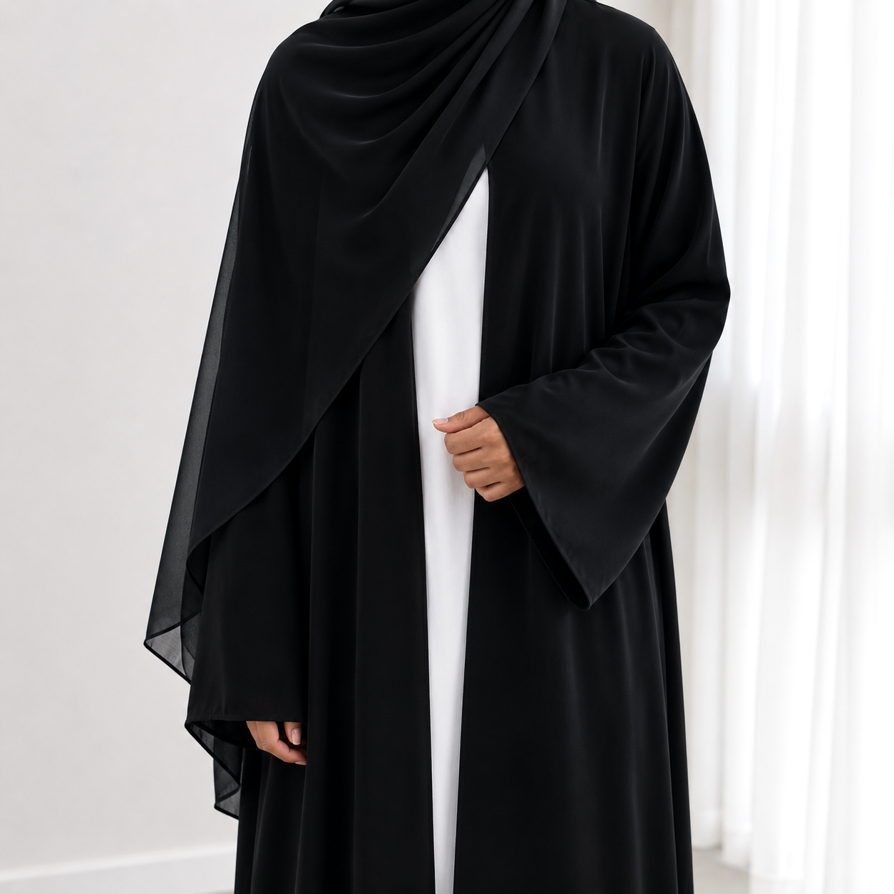Classic Open Abaya With Matching Hijab - 2 Colours