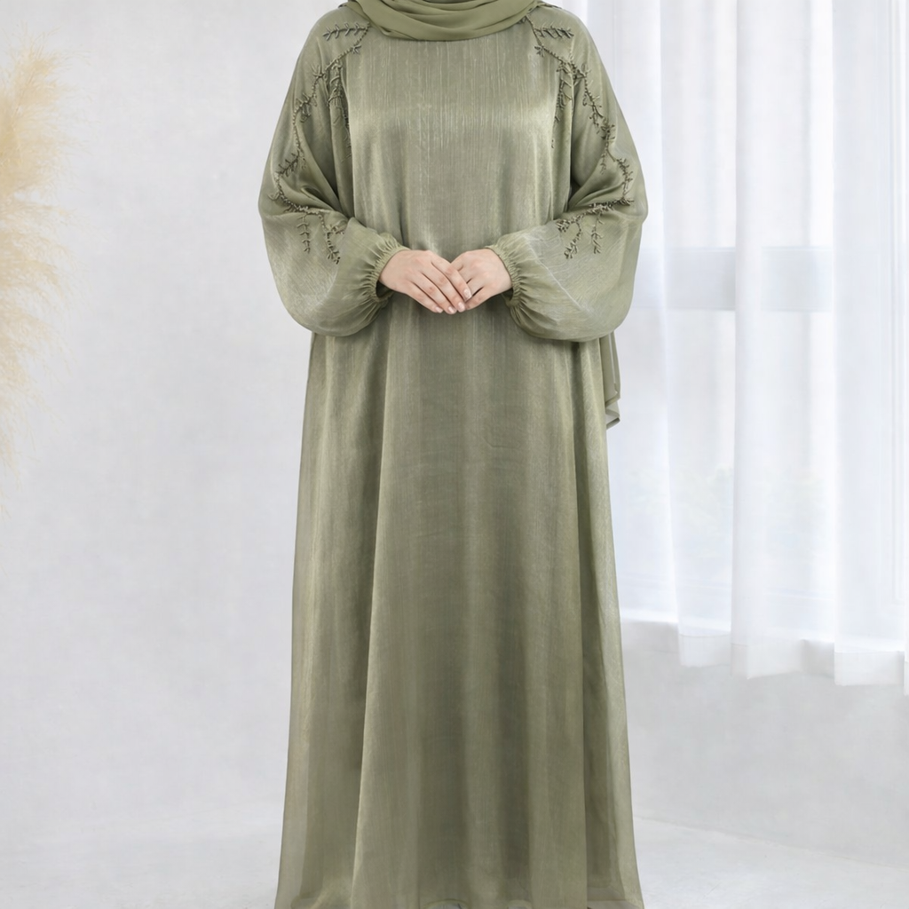 Yusra Beaded Abaya - 3 Piece Set - 2 Colours