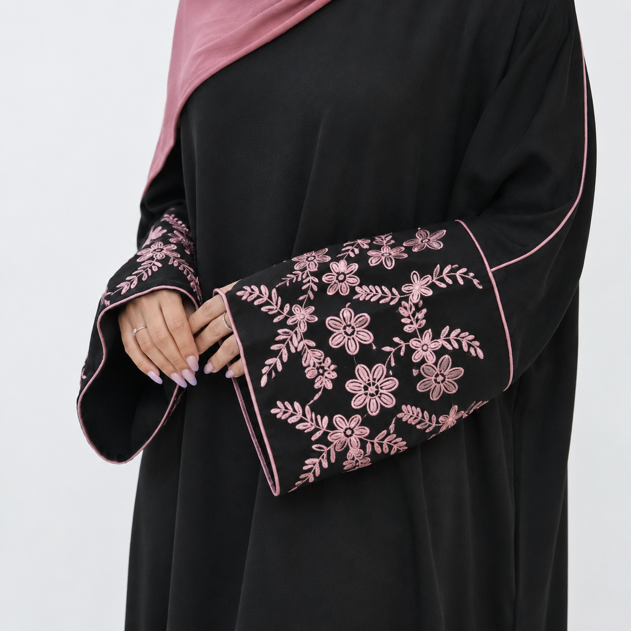 Embroidered Closed Abaya & Hijabs - 2 Colours