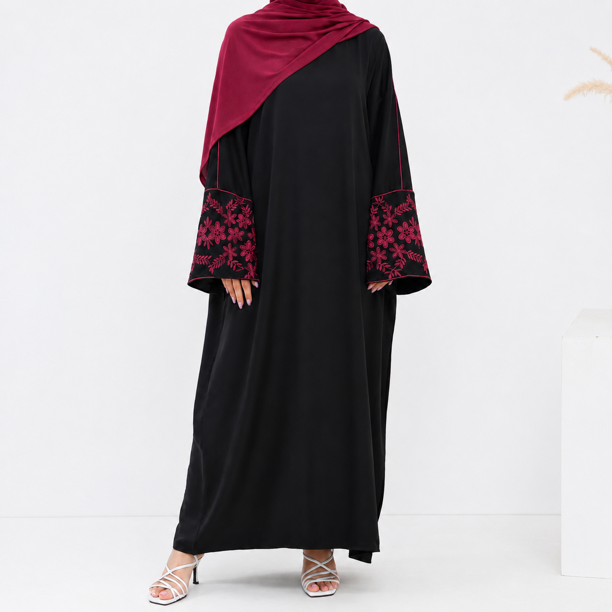 Embroidered Closed Abaya & Hijabs - 2 Colours