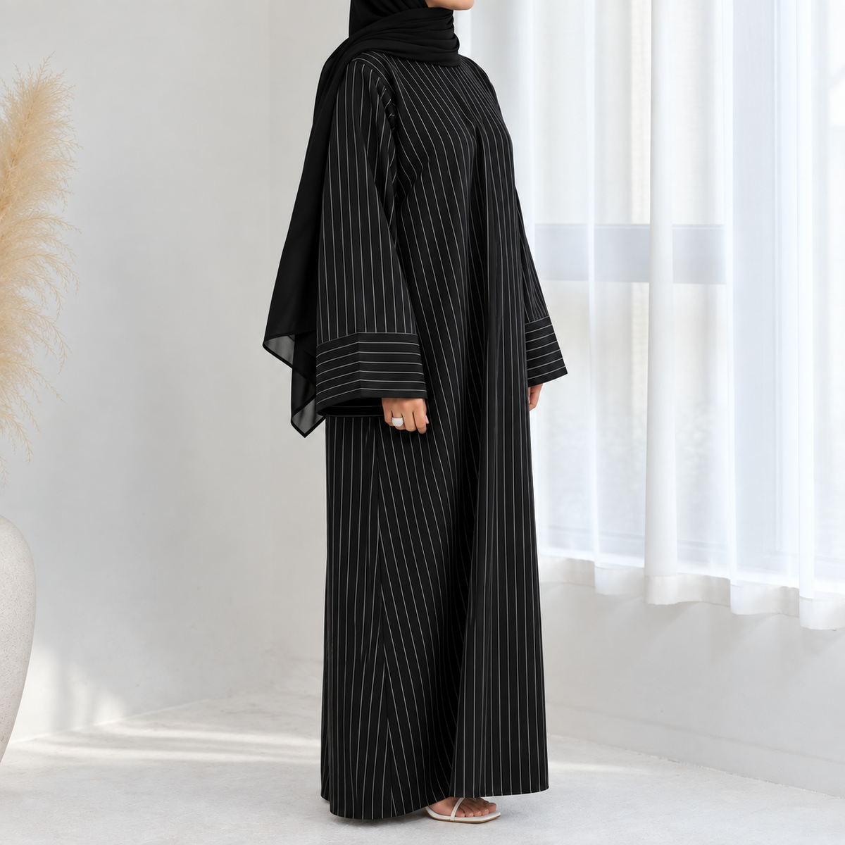 Cotton Blend Pinstripe Abaya