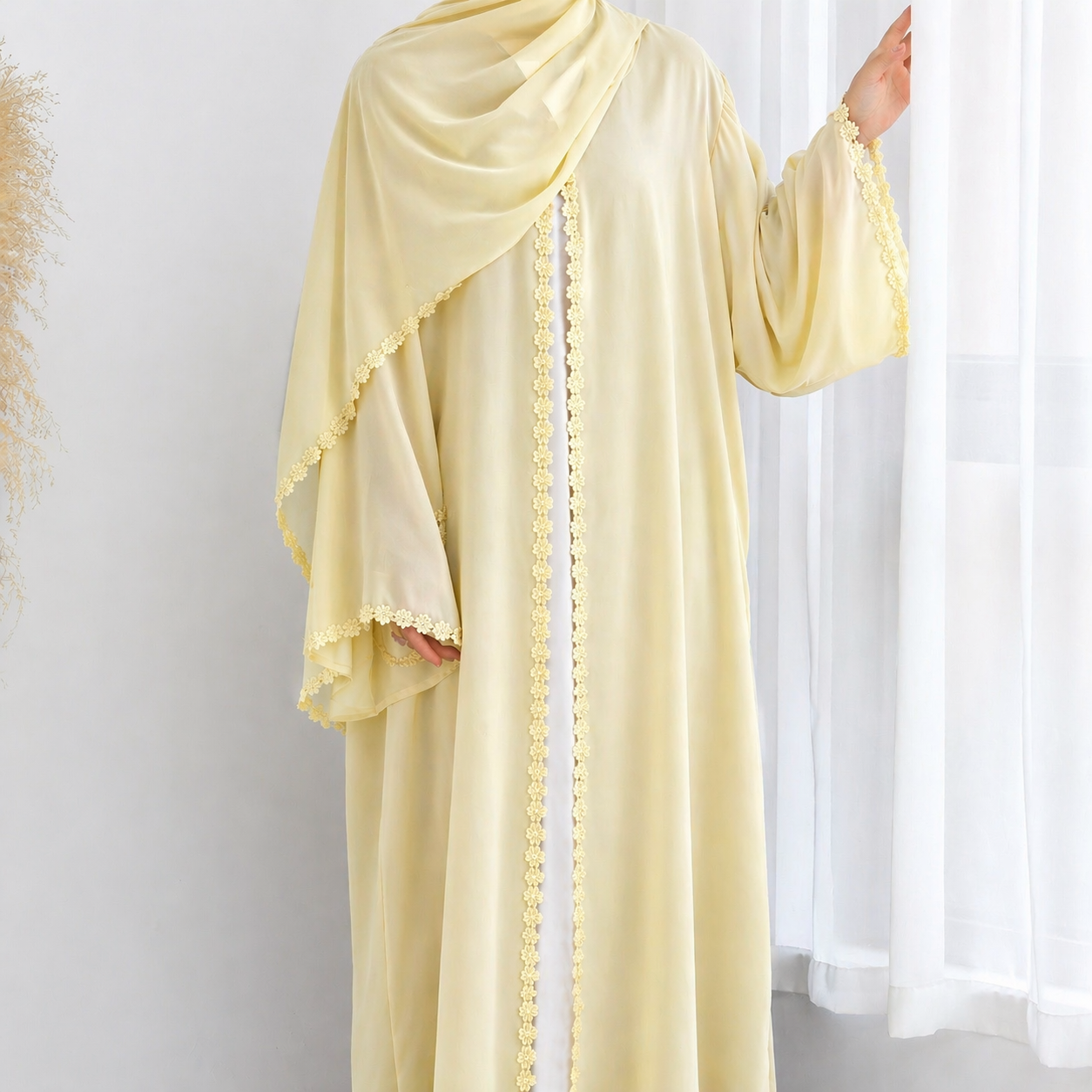 Floral Lace Abaya & Hijab Set - 2 Colours