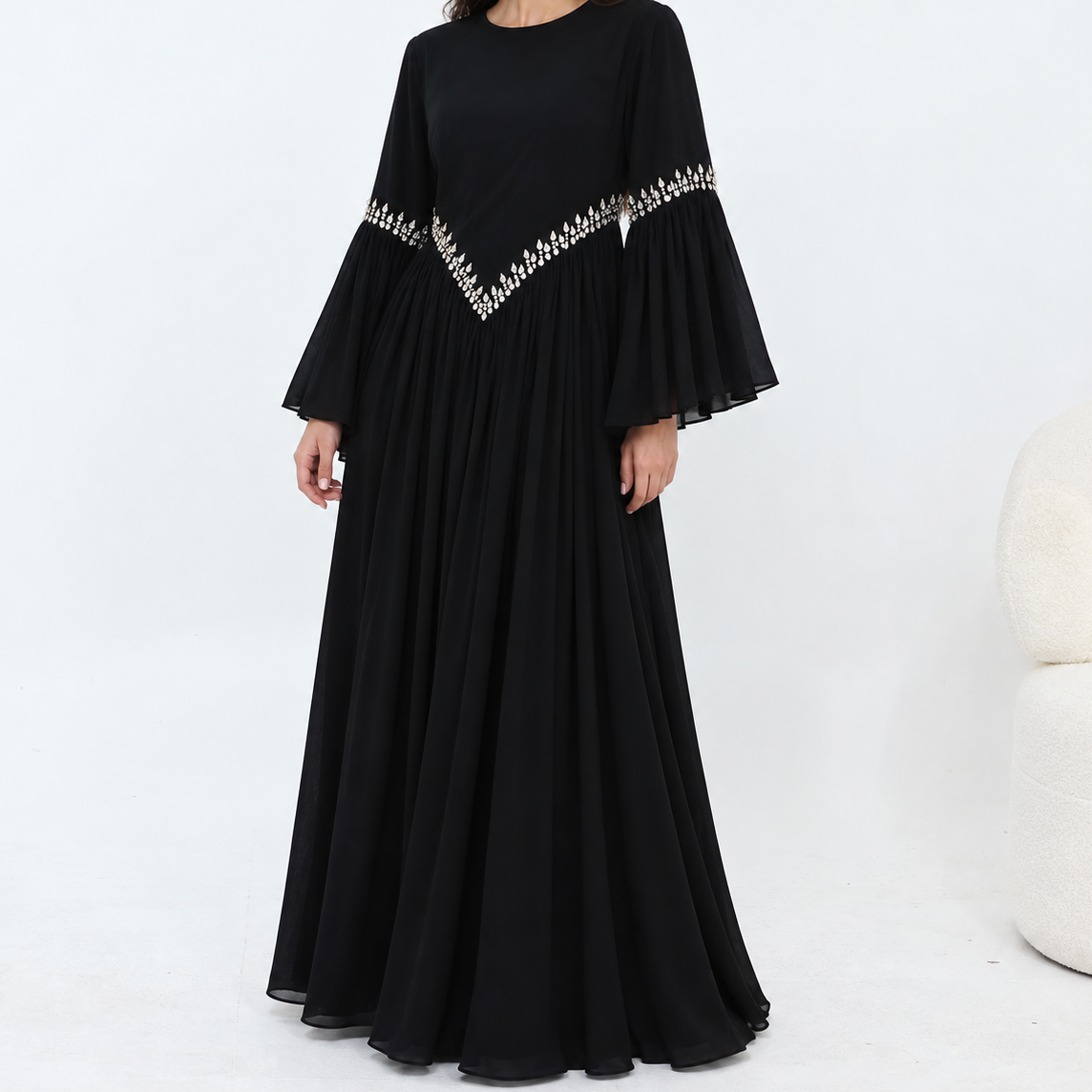 Crystal Embellished Chiffon Maxi Dress