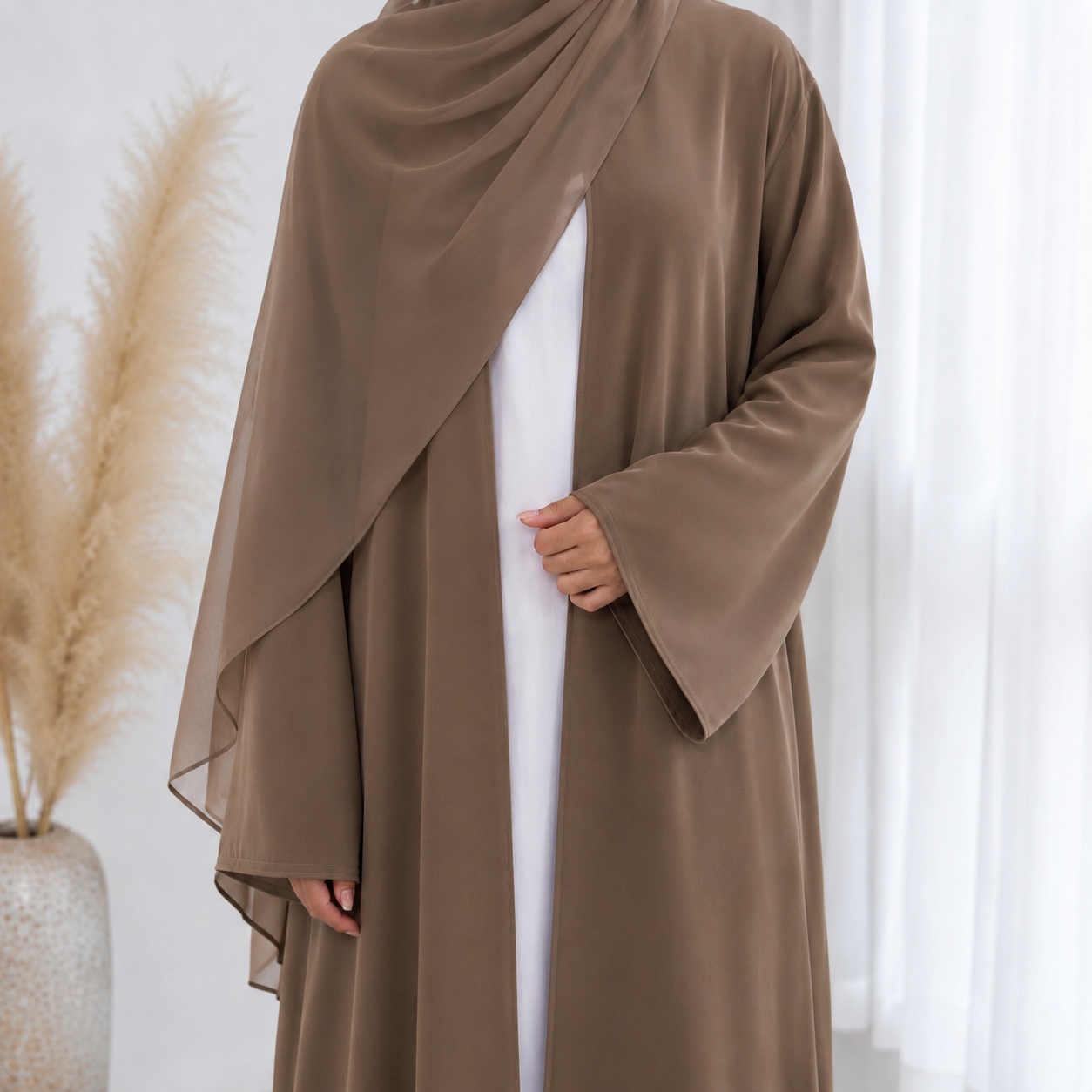 Classic Open Abaya With Matching Hijab - 2 Colours