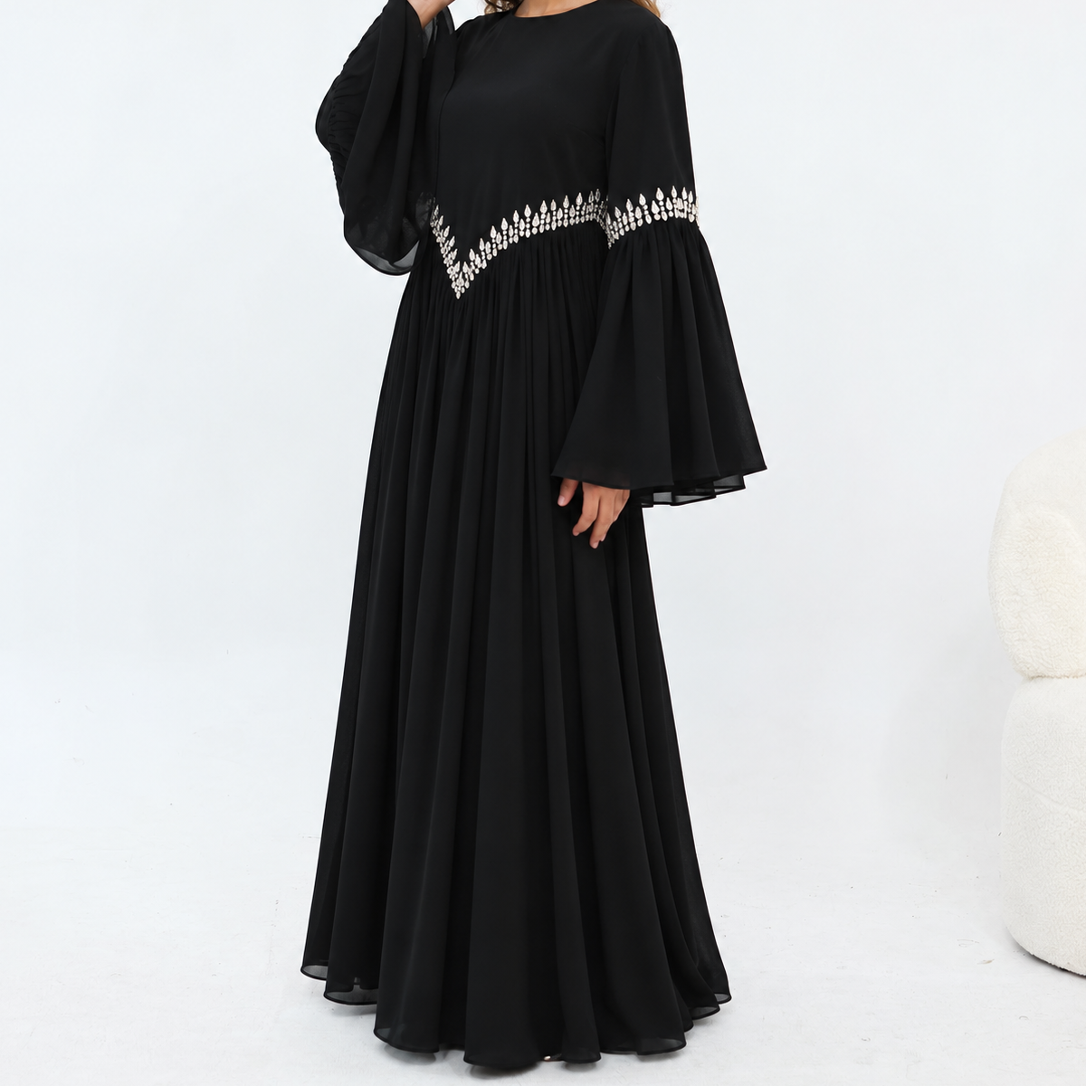 Crystal Embellished Chiffon Maxi Dress