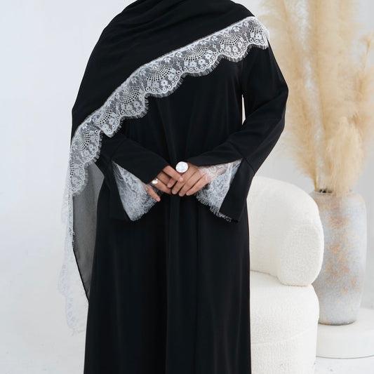 Misbah Lace Abaya & Hijab Set - 2 Colours