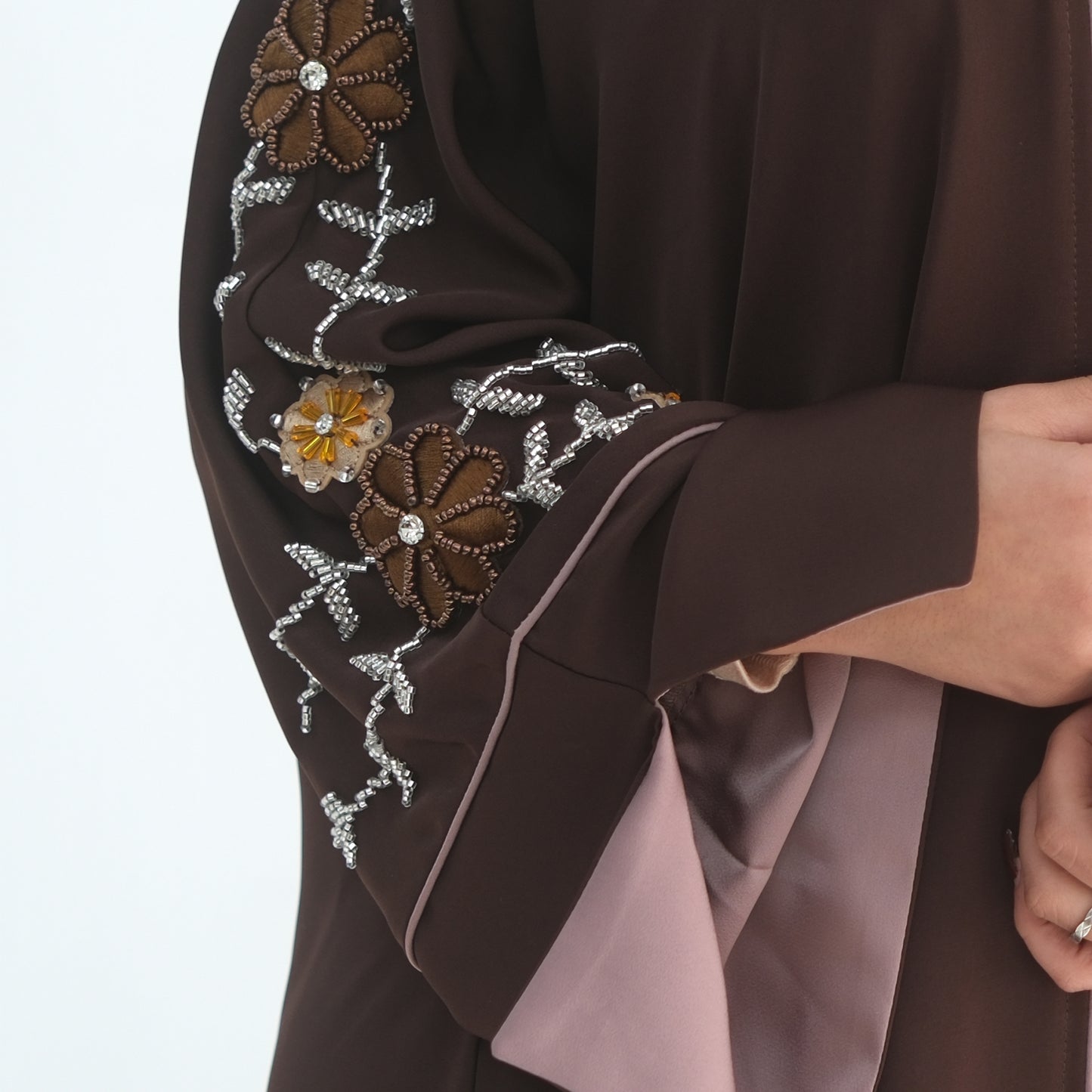 Sawdah Hand-Beaded Embroidery Open Abaya - 2 Colours