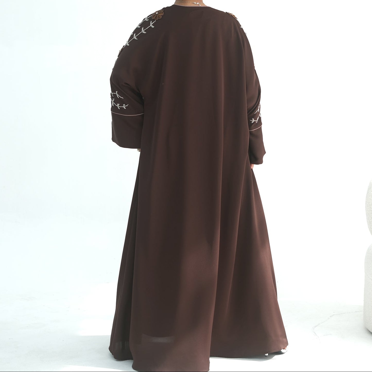 Sawdah Hand-Beaded Embroidery Open Abaya - 2 Colours