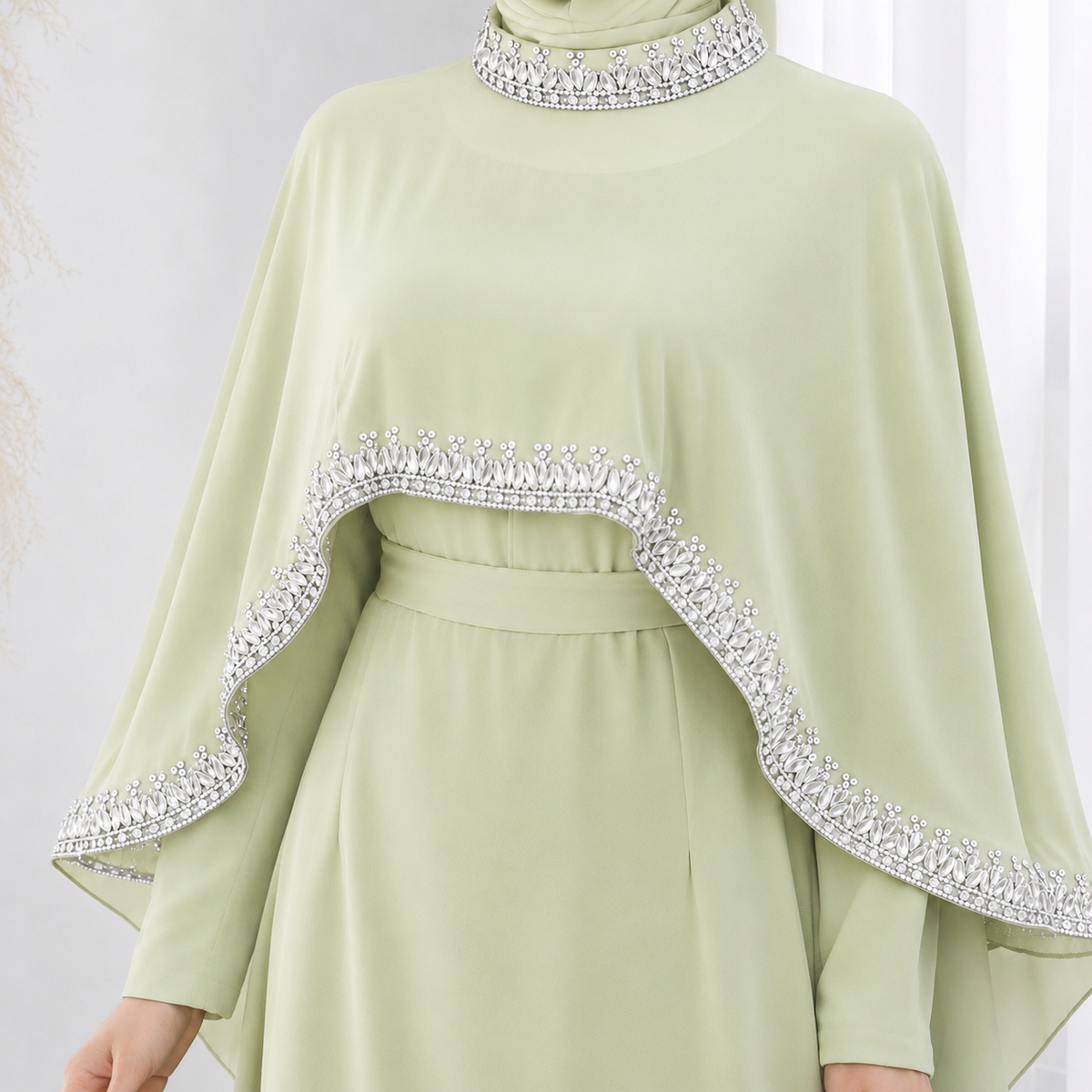 Asma Embellished Cape Dress