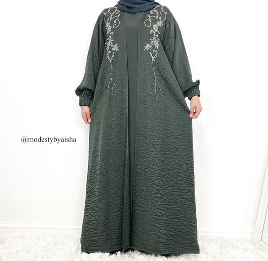 Ziya Embellished Abaya - Deep Olive