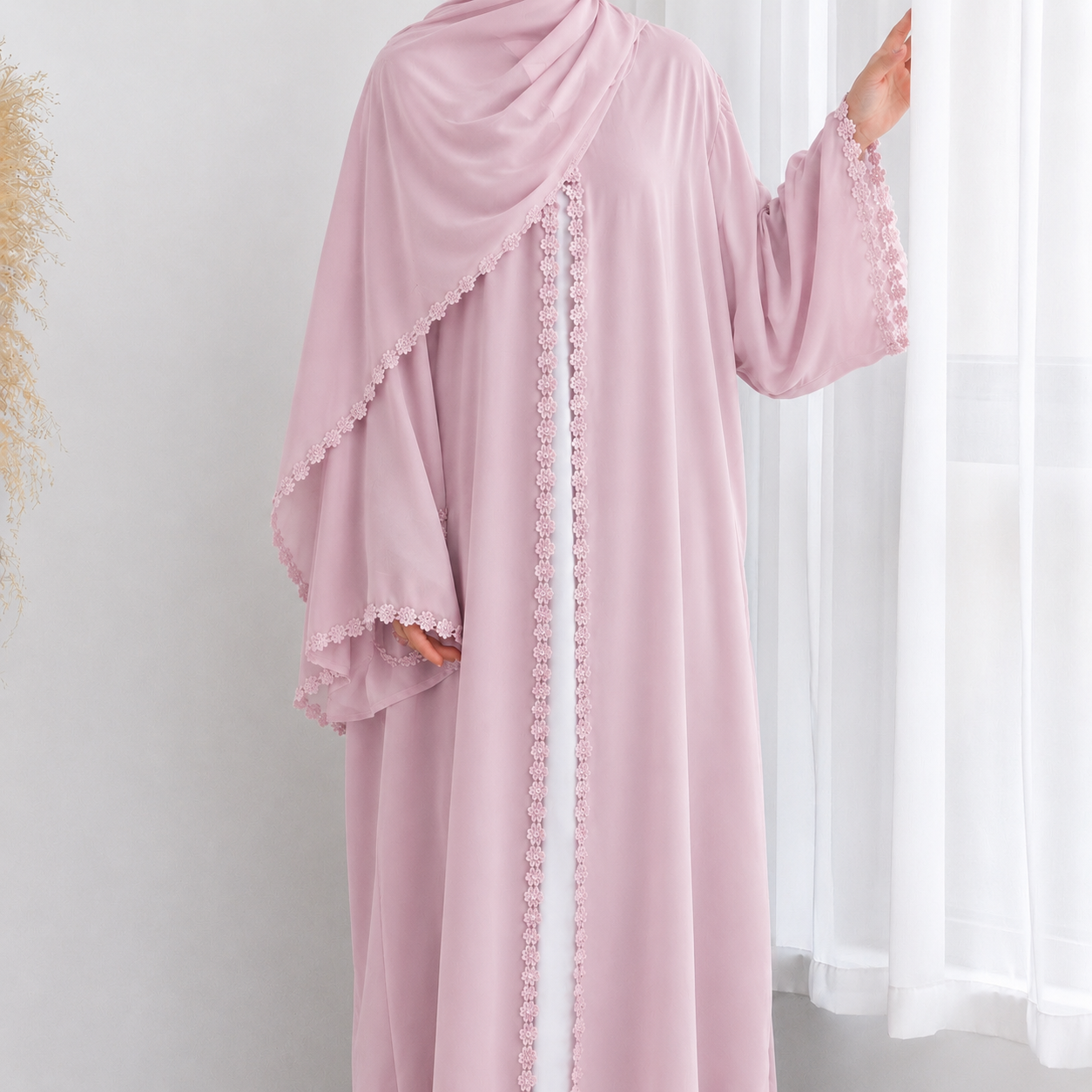 Floral Lace Abaya & Hijab Set - 3 Colours