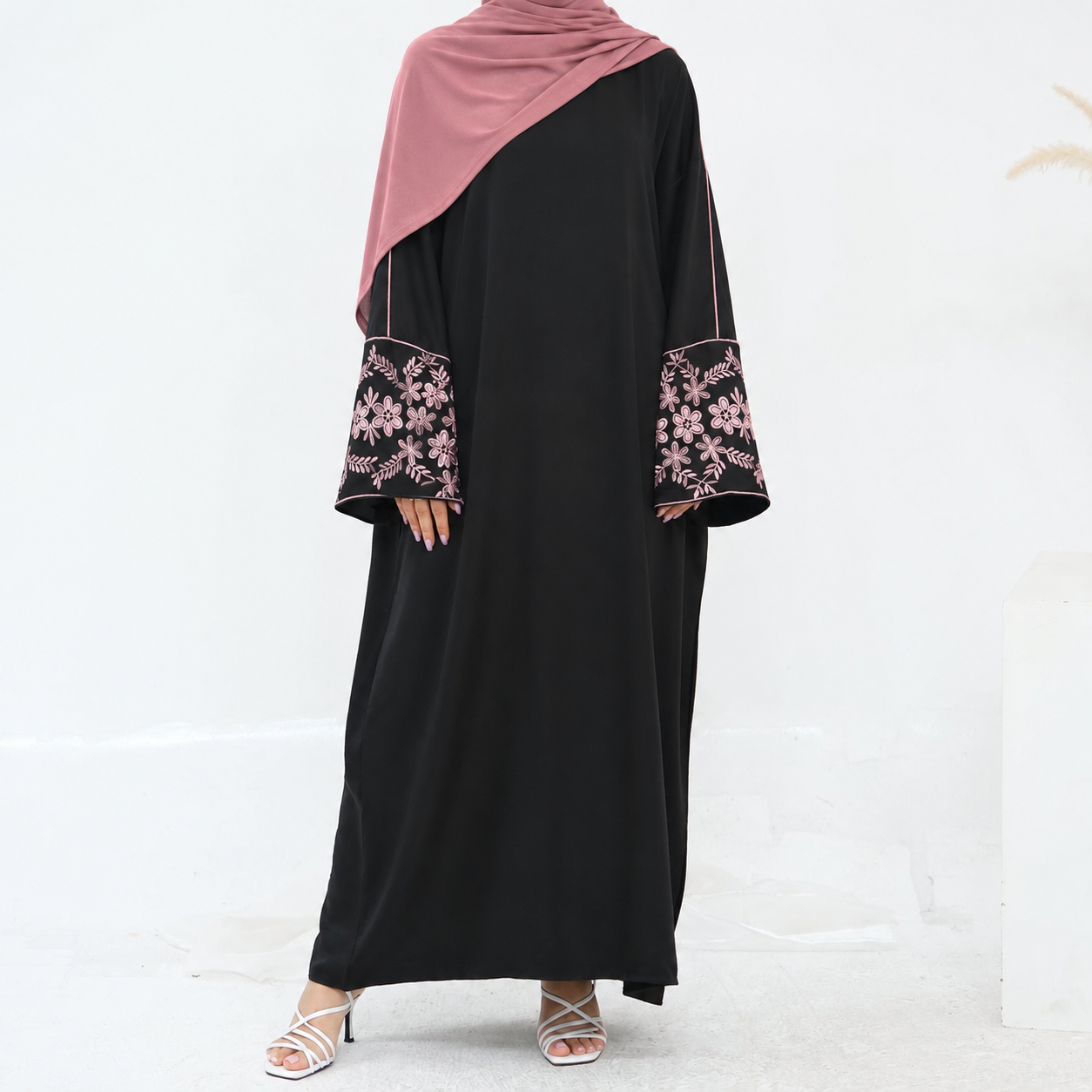 Embroidered Closed Abaya & Hijabs - 2 Colours