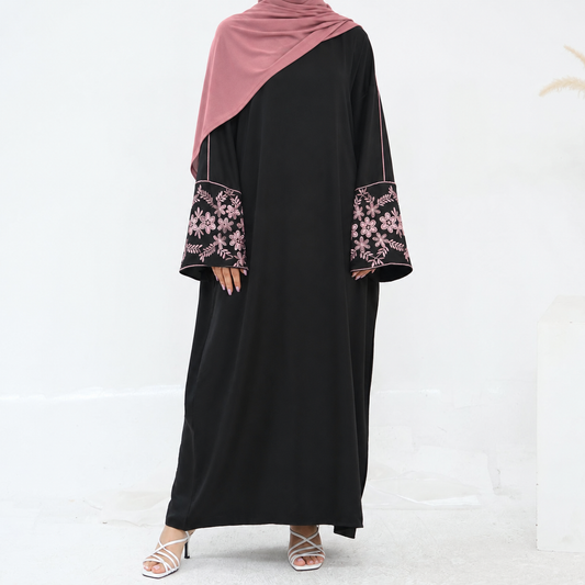 Embroidered Closed Abaya & Hijabs - 2 Colours