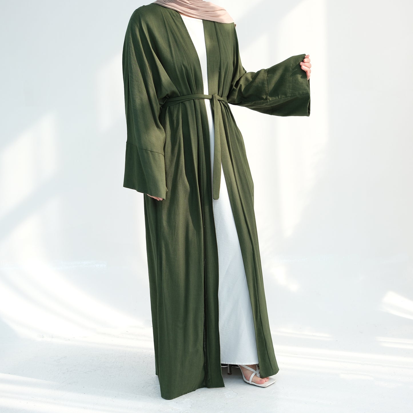 Linen Open Abaya - Khaki