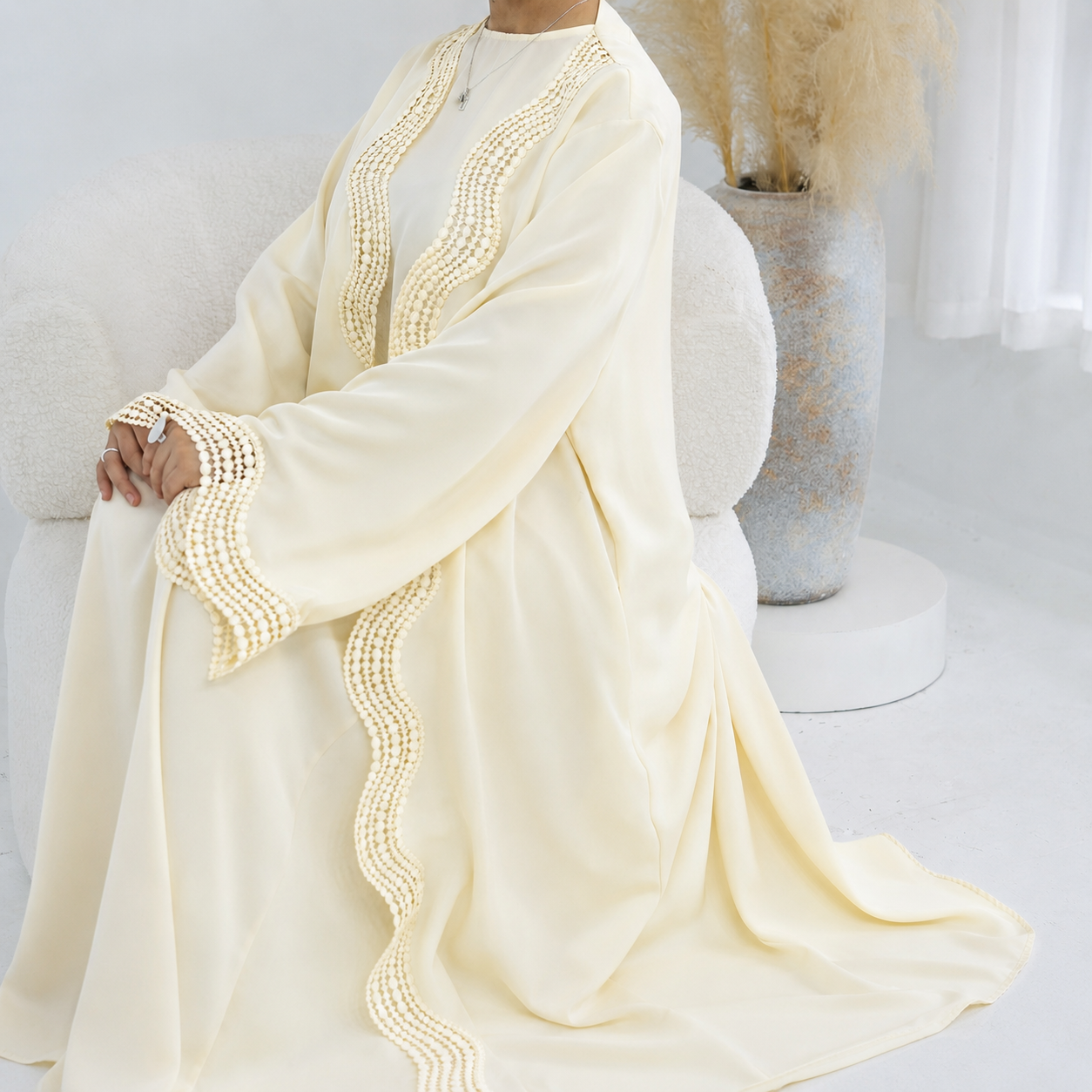 Wave Lace 3 Piece Abaya Set - 2 Colours