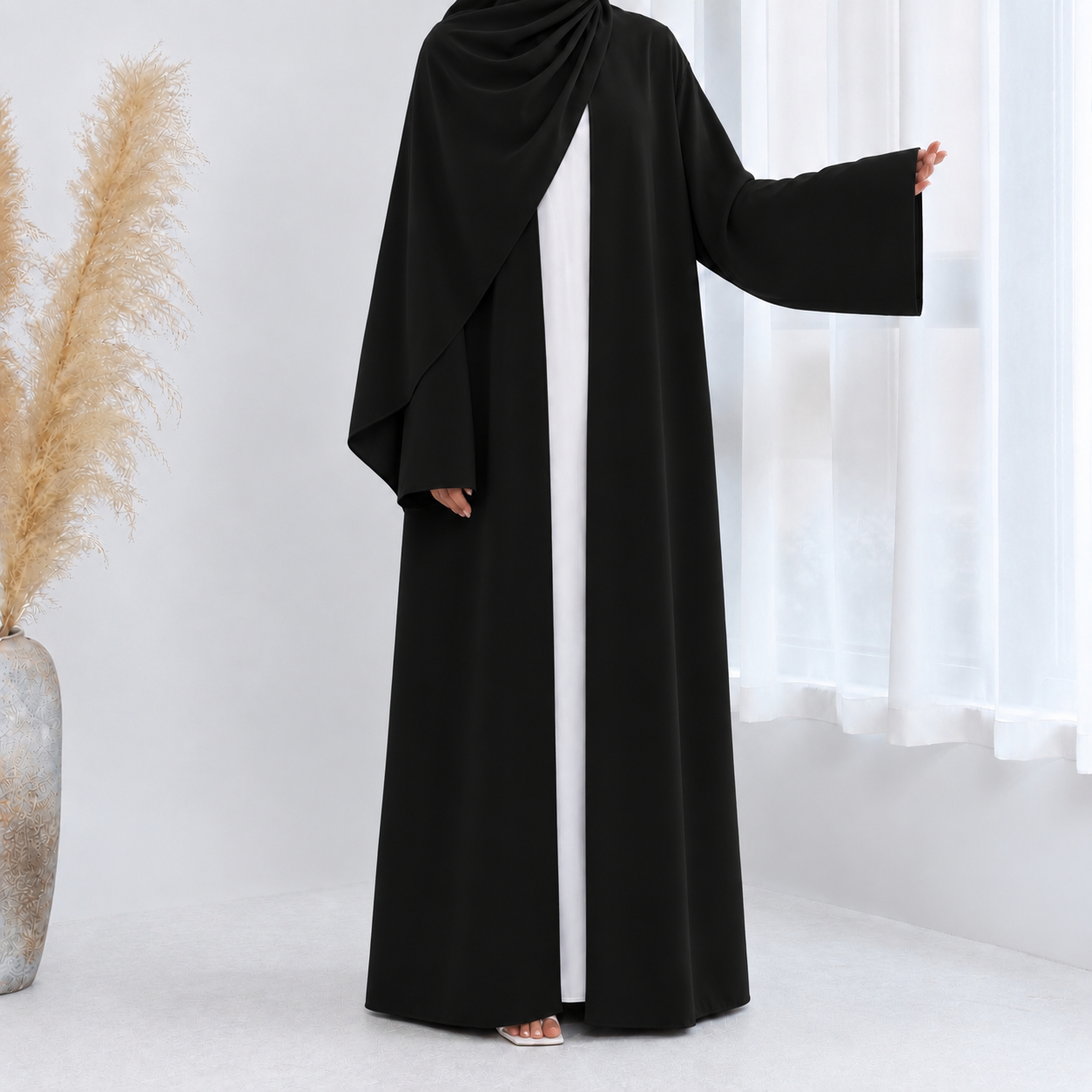 Classic Open Abaya With Matching Hijab - 2 Colours