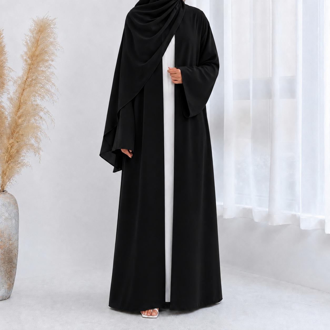 Classic Open Abaya With Matching Hijab - 2 Colours
