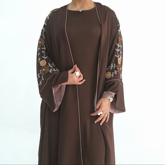 Sawdah Hand-Beaded Embroidery Open Abaya - 2 Colours