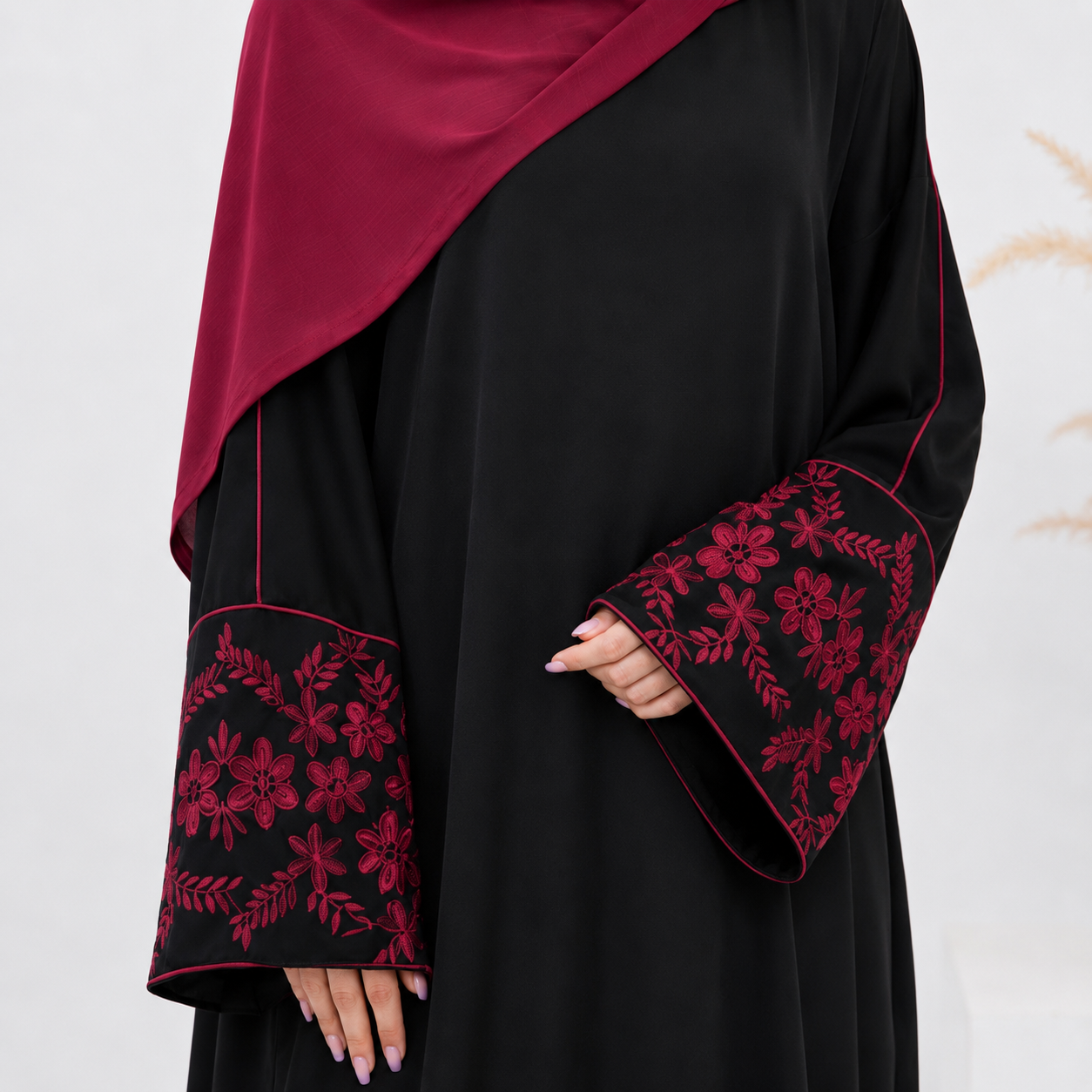 Embroidered Closed Abaya & Hijabs - 2 Colours