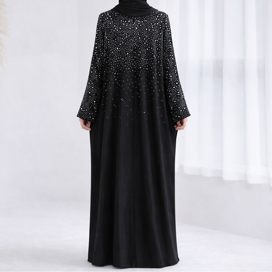 Embellished Velvet Kaftan Abaya - Black