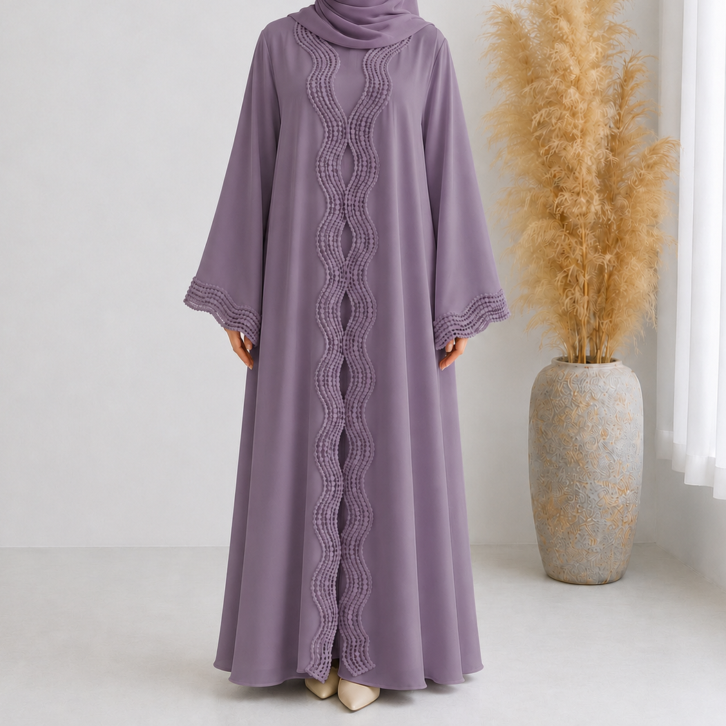 Wave Lace 3 Piece Abaya Set - 2 Colours