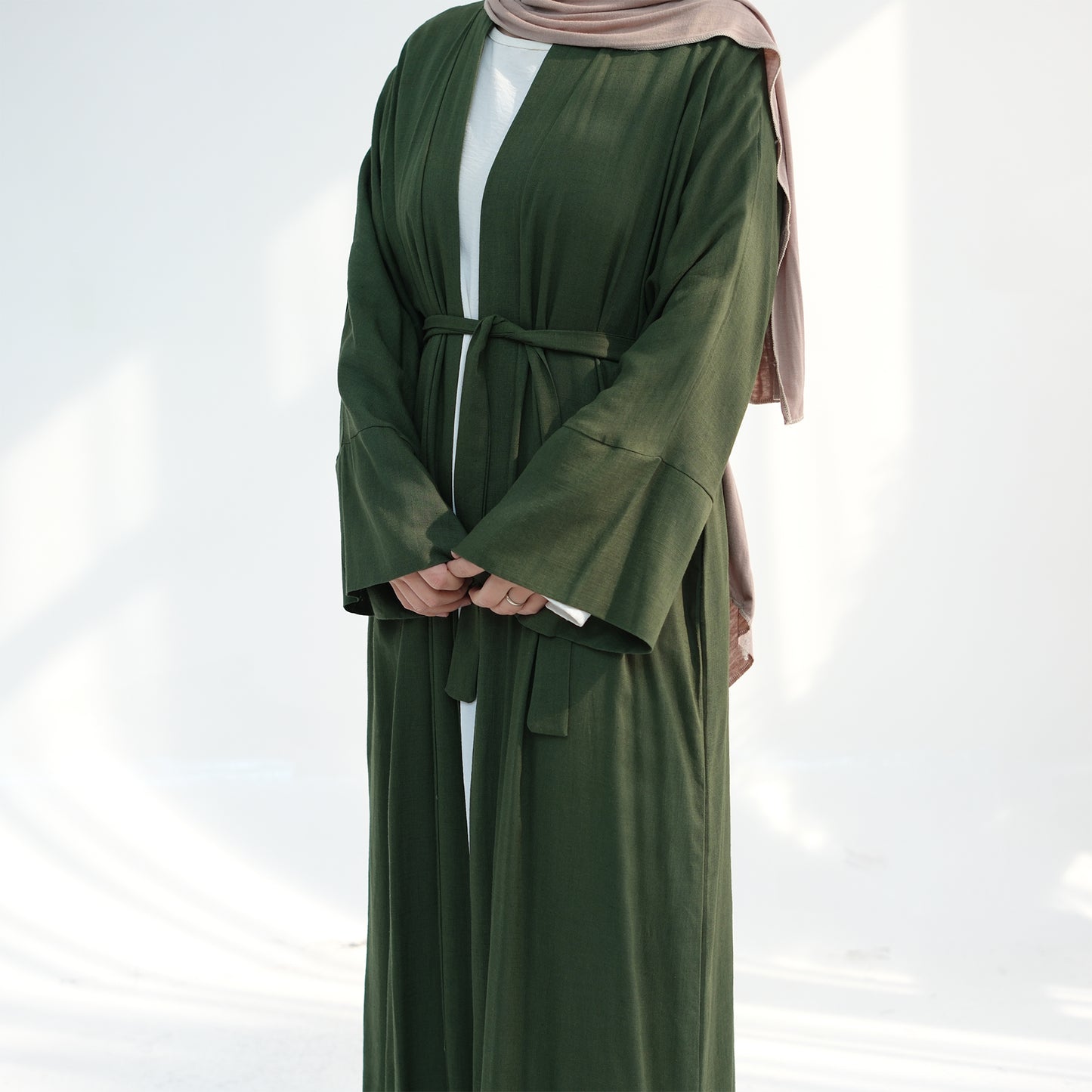 Linen Open Abaya - Khaki