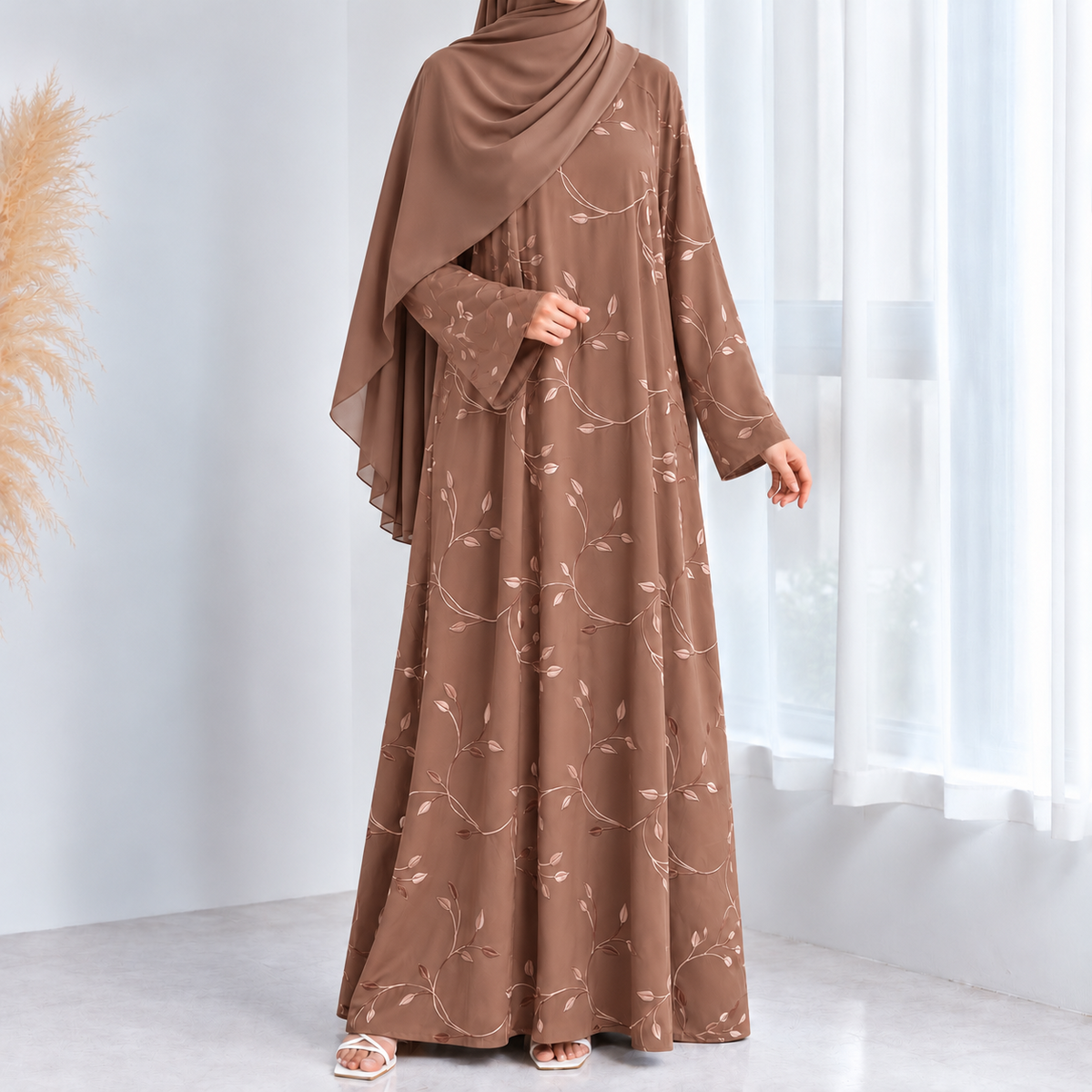 Embroidered Nidha Abaya & Hijab Set
