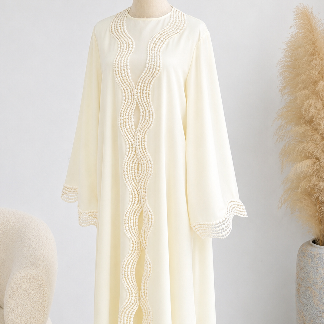 Wave Lace 3 Piece Abaya Set - 2 Colours