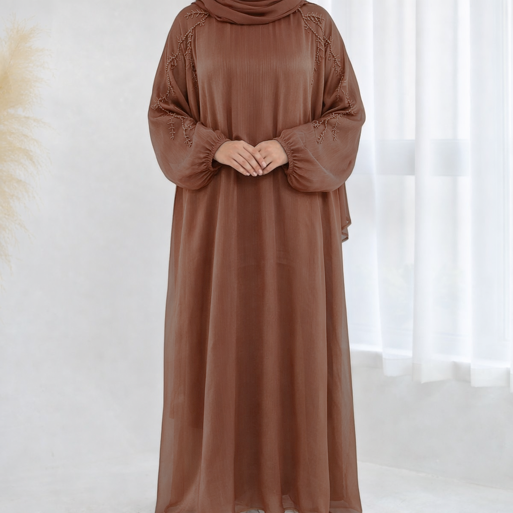 Yusra Beaded Abaya - 3 Piece Set - 2 Colours