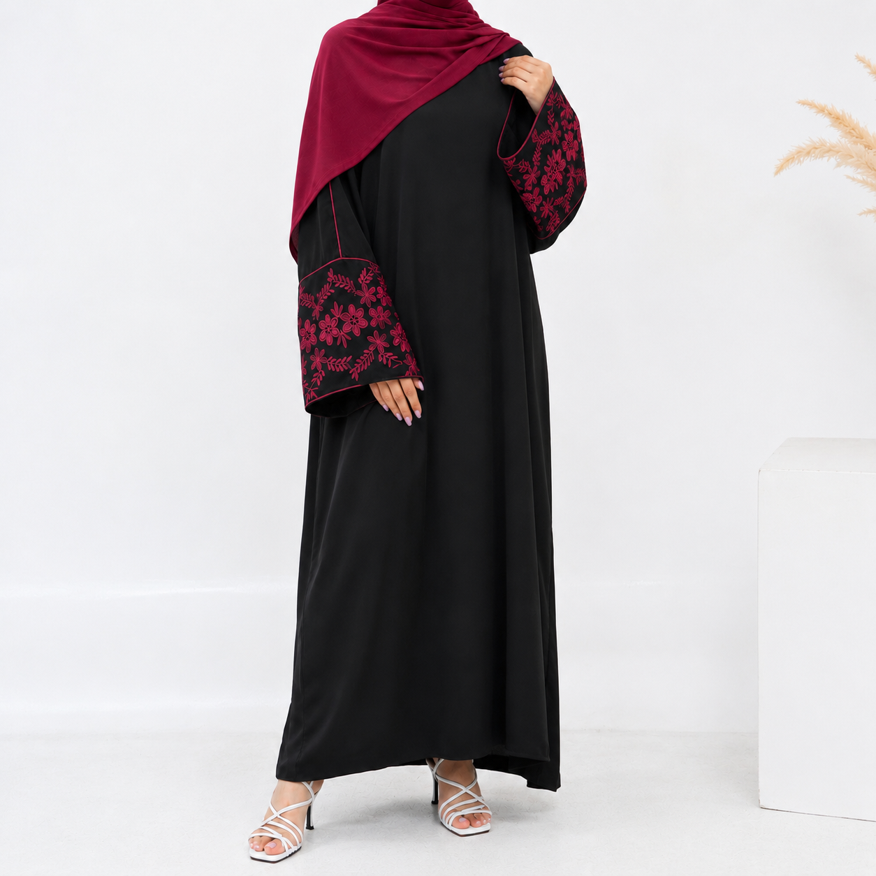 Embroidered Closed Abaya & Hijabs - 2 Colours