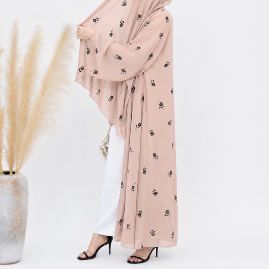 Soft Blush Printed Abaya & Hijab Set